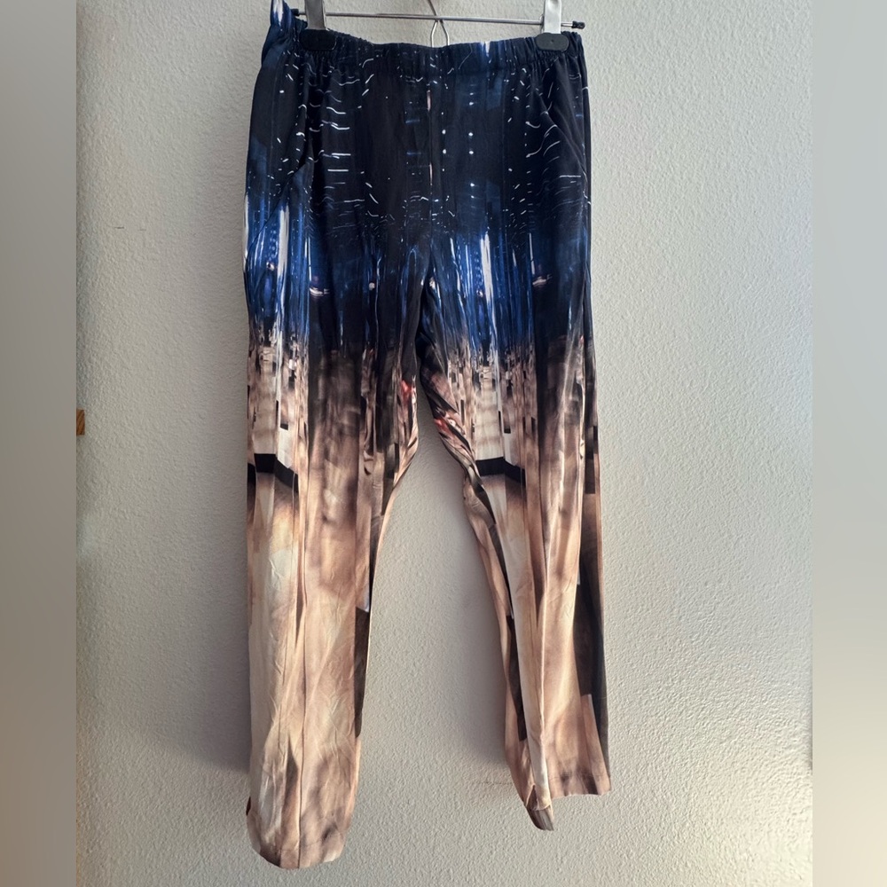 Zero + Maria Cornejo Blue and Beige Silk Capris